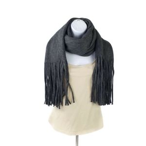 Lucky Brand Solid Dark Gray Brushed Polyester Blend Fringed Scarf Unisex NWT